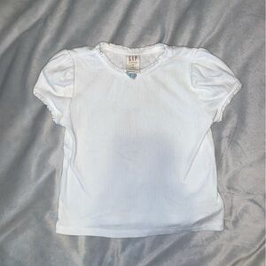 GAP X DOÊN girls White puff short sleeve pointelle knit shirt rosette size 5